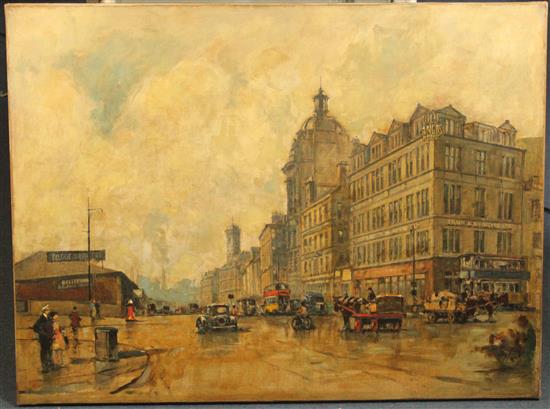 Early 20th century Scottish School Train and McIntyre, Old Angus House, Cnr Cadogan & Wellington Street, Glasgow, 30 x 40in., unframed